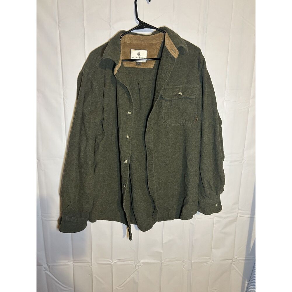 Legendary Whitetails Buck Camp Flannel Shirt Mens Large Green Corduroy Trim L
